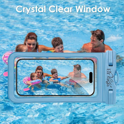 2 Pack IPX8 Waterproof Phone Pouch for iPhone 16/15/14/13 Pro Max Plus (7.2 Inch) - Swimming, Diving, Snorkeling, Snowproof - Touchscreen Friendly Underwater Photography Dry Bag (Blue&Blue)