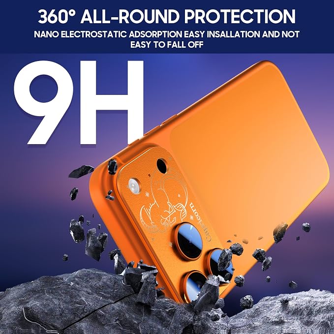 2 Pack Camera Lens Protector for iPhone 17 Pro Max,Pisces Pattern, AR 360-Degree Protection,Drop Protection,Anti Scratch Full-Coverage,Camera Transmfttance HD,Easy Installation, Orange