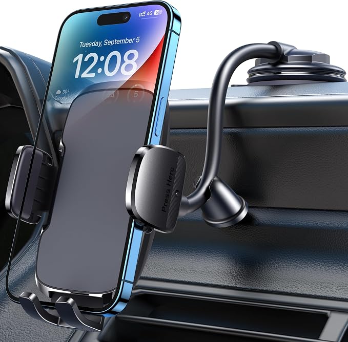 Phone Mount for Car [6.2in Flexible Arm] Cell Phone Holder for Windshield Dashboard [Washable Strong Suction] Automotive Accessories Car Mount for iPhone Android Smartphone Universal Cradles