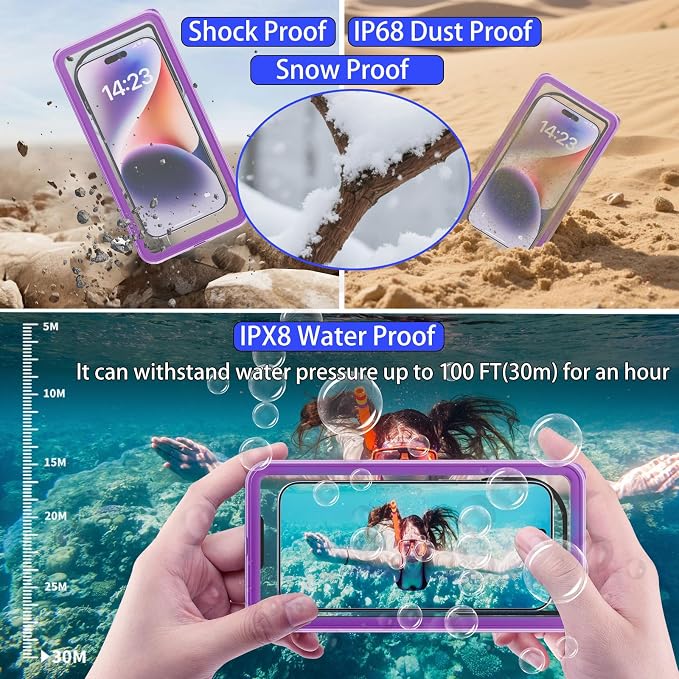Premium Waterproof Phone Pouch with Lanyard,7.5'' Floating Waterproof Phone Case/Bag for Snorkeling IPX8/Underwater HD Photo/Touch Compatible with iPhone 17/16/15/14 Pro Max Samsungs-Purple