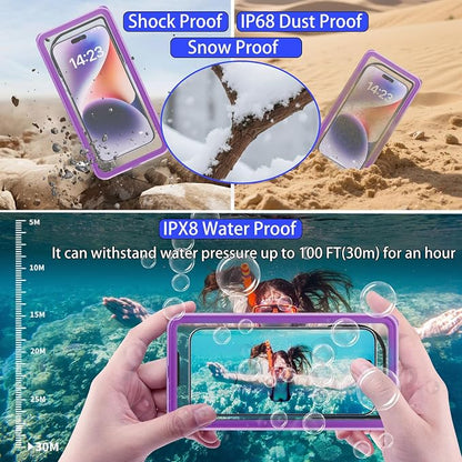 Premium Waterproof Phone Pouch with Lanyard,7.5'' Floating Waterproof Phone Case/Bag for Snorkeling IPX8/Underwater HD Photo/Touch Compatible with iPhone 17/16/15/14 Pro Max Samsungs-Purple
