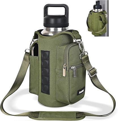 icolor Magnetic Gym Bag Water Bottle Carrier Holder with Phone Pockets & Shoulder Strap,Gym Magnetic Bag 5 Built-in Magnets Gym Accessories Organizer Sling Bottle Bag Pouch Sleeve
