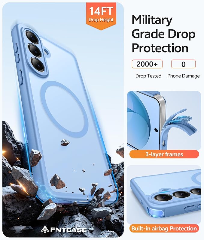 FNTCASE for Samsung Galaxy S26 Case: [Fit for Magsafe] [Full Camera Protection & Screen Protector] Translucent Matte Military Grade - Shockproof Protective Phone Cover for Samsung S 26 - Light Blue
