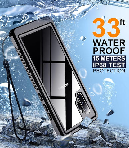 Temdan for Samsung Galaxy Note 10 Plus Case Waterproof, [Military-Grade Drop Protection] [IP68 Underwater] Full Body Heavy Duty Rugged Shock-Proof Case for Note 10 Plus 6.8''-Black