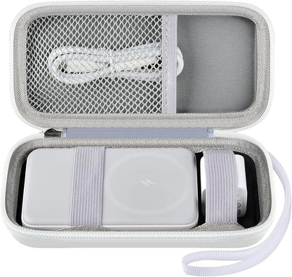 Case for Anker Magnetic Battery 10,000mAh Foldable Wireless Portable Charger, 633/622/621/321 5,000mAh Power Bank (MagGo) Holder, Storage for Baseus Power Delivery -Case Only (White, Medium)