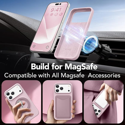 GONEZ Magnetic for iPhone 17 Pro Max Case, Compatible with MagSafe, [Screen Protector + Camera Lens Protector], Liquid Silicone Anti-Scratch Shockproof Protective Phone Case 6.9 inch, Pastel Pink