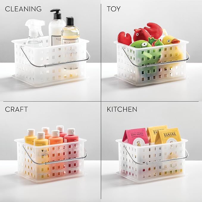 iDesign Portable Shower Caddy Basket with Handle for Dorm or Bathroom, Set of 3, Frost, Made in USA