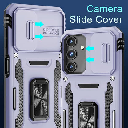 DEERLAMN Case for Samsung Galaxy A16 5G with Slide Camera Cover+Screen Protector (1 Pack), Rotated Ring Kickstand Military Grade Shockproof Protective Cover-Light Purple