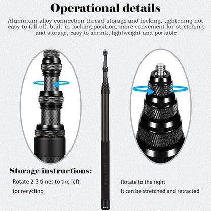 17-118"/3.0m Carbon Fiber Invisible Selfie Stick 9.8ft Extended Super Long Pole for Insta360 X5/X4 Insta 360 X3 ONE X2, ONE R, ONE X, ONE GO 3S 3 2 Gopro Max Action Camera Accessories