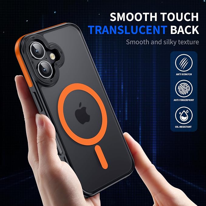 Strong Magnetic Case for iPhone 16 [10Ft Military-Grade Protection] Compatible with fit MagSafe Shockproof Slim Thin Cover 6.1 inch 16 Phone case, Orange Bumper