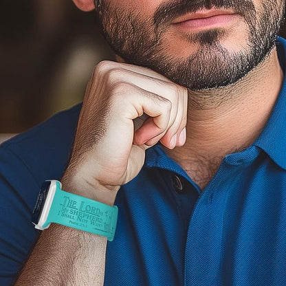 The LORD is my Shepherd Watch Band compatible with Apple Watch Laser Engraved iWatch Band Silicone 38mm 40mm 41mm 42mm 44mm 45mm 49mm Strap Jesus Psalm Christian God (38/40/41mm M/L, Lake Blue)