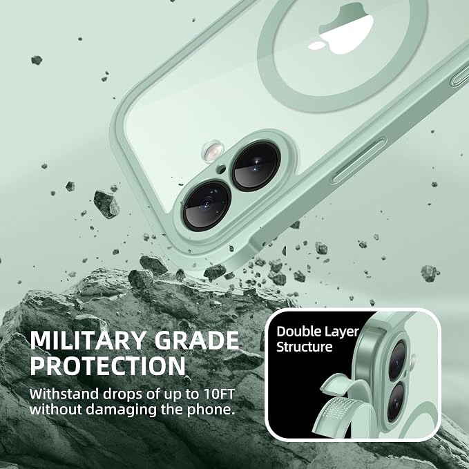 BERFY for iPhone 17 Case, Compatible with MagSafe, Built-in Glass Screen Protector, Camera Protection, Shockproof Full Body Phone case 6.3", Clear Green