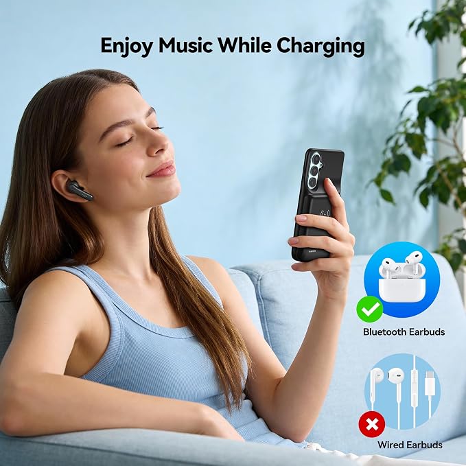 NEWDERY EWDERY 9500mAh Battery Case for Samsung Galaxy S26 Plus/S25 Plus 6.7", Qi Wireless Charging Compatible, Protective Portable Charger Case Battery Pack for Galaxy S26 Plus&Galaxy S25 Plus Black