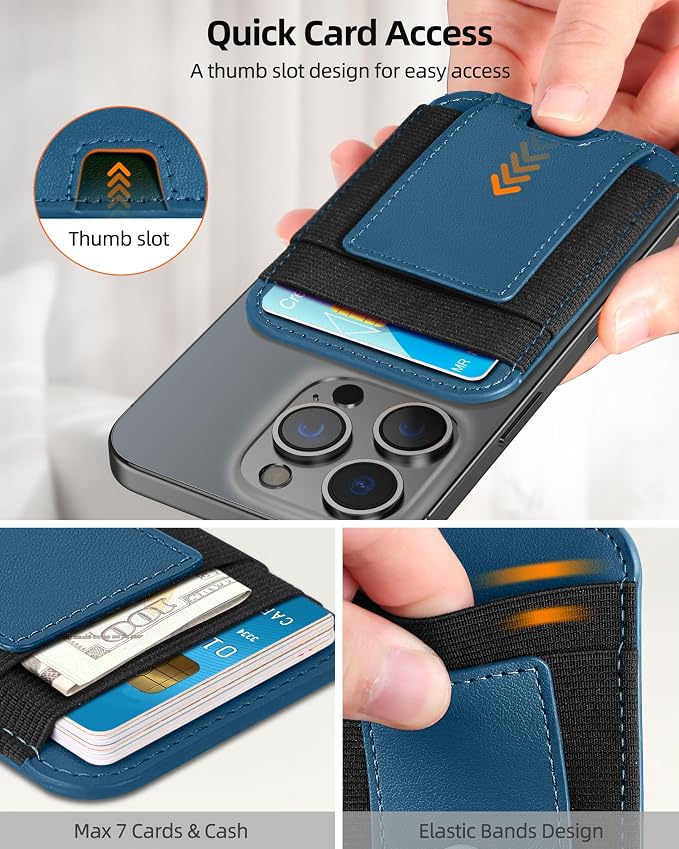 ExtreLife Upgraded for Magsafe Wallet, Strongest Magnetic Wallet for iPhone 17/16/15/14/13/12 Series, Magnetic Phone Card Holder, 2 Card Slots, Vegan Leather, Fit 7 Cards, Dark Blue Green