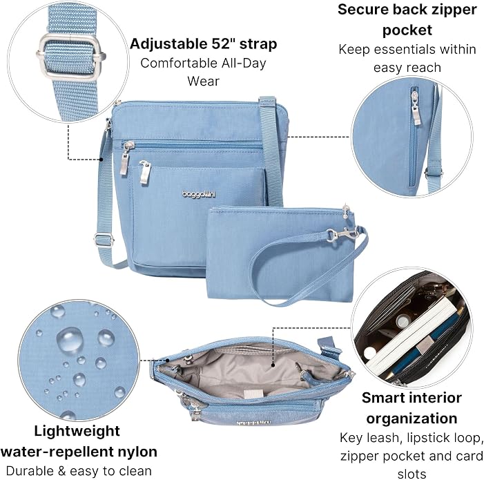 Baggallini Pocket Crossbody Bags for Women 8x8 Small Lightweight Durable Water-resistant Travel Purse W/Rfid
