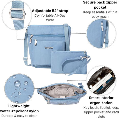 Baggallini Pocket Crossbody Bags for Women 8x8 Small Lightweight Durable Water-resistant Travel Purse W/Rfid