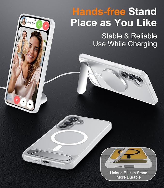 Magnetic for Samsung Galaxy S25 Plus Case, [Innovate Stand][Military Grade Drop Protection][Non Slip][Translucent Matte] Shockproof Phone Case for Galaxy S25 Plus 6.7" 2025 -Clear Matte