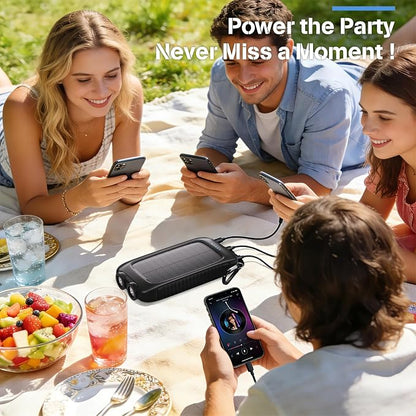 Solar Power Bank 20000mAh, Black Portable Charger with USB-C&USB-A Outputs, Emergency Backup Battery Pack, LED Flashlight, for iPhone Samsung Android – Solar for Emergency Only, Perfect for Camping