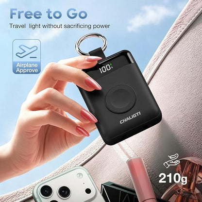 10000mAh Portable Charger,PD 22.5W Super Fast Charging Power Bank with Built-in Cables, Travel Keychain Battery Pack for iPhone 17/16/15/14/13/12,Apple Watch Ultra/11/10/9/8/7/6/SE (Black)