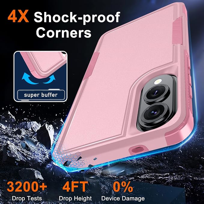 RMOCR Case for Samsung Galaxy S25 Edge, Full Body Heavy Duty Rugged Shockproof Protective Phone Cover with Lanyard Strap, Tempered Glass Screen Protector and Camera Lens Cover, Cute Pink