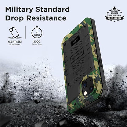 Mitywah Waterproof Case for iPhone 14 Plus, Heavy Duty Shockproof Case with Built-in Screen Protector, Full Body Underwater Protective Metal Case 6.7 inch, Camouflage