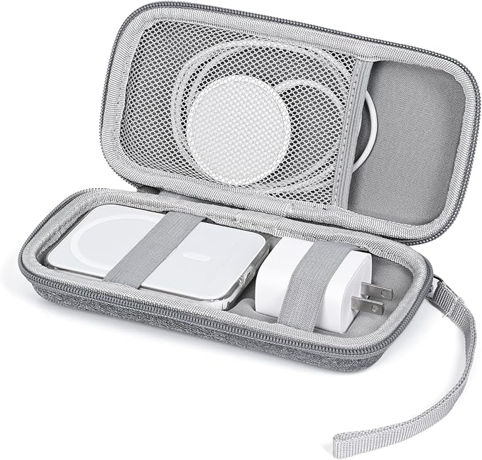 Case Compatible with Apple MagSafe Battery Pack, for MagSafe Magnetic Power Bank for iPhone 15/14/13, Extra Mesh Pocket Fits Power Adapter(Case Only,Gray)