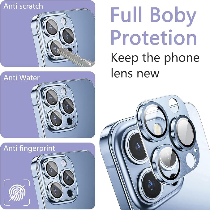 2 Pack Camera Lens Protector for iPhone 13 Pro/13 Pro Max,[Not Easy to Breakn ] AR Tempered Glass Strong Adsorption Metal Camera Cover Screen-Black