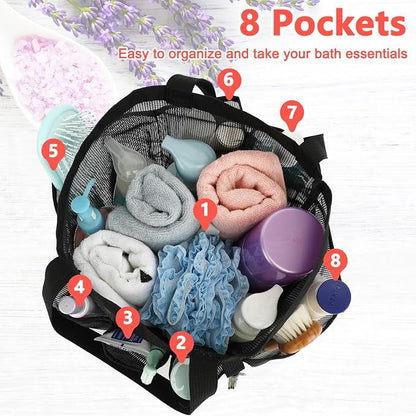 Fammart Mesh Shower Caddy Portable for College Dorm Room Essentials, 8-Pocket Large Shower Basket Tote Bag with 2 Handles for Toiletry, Bathroom, Beach, Camp, Gym