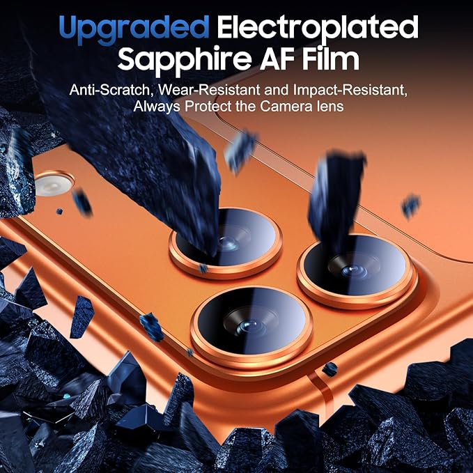 UniqueMe for 3 Pack iPhone 17 Pro Camera Lens Protector - [Drop Protection] [Case Friendly] 9H Tempered Glass Camera Cover Screen [Update New Version] - All Orange
