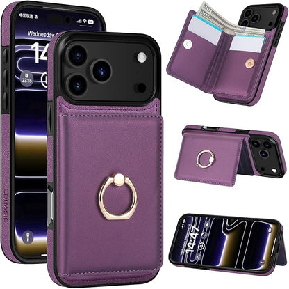 LOHASIC for iPhone 17 Pro Case Wallet with Card Holder, 360° Rotation Ring, RFID Blocking, 5 Card Slots, PU Leather 6.3" Cover for Apple 17 Pro Men Women, Purple