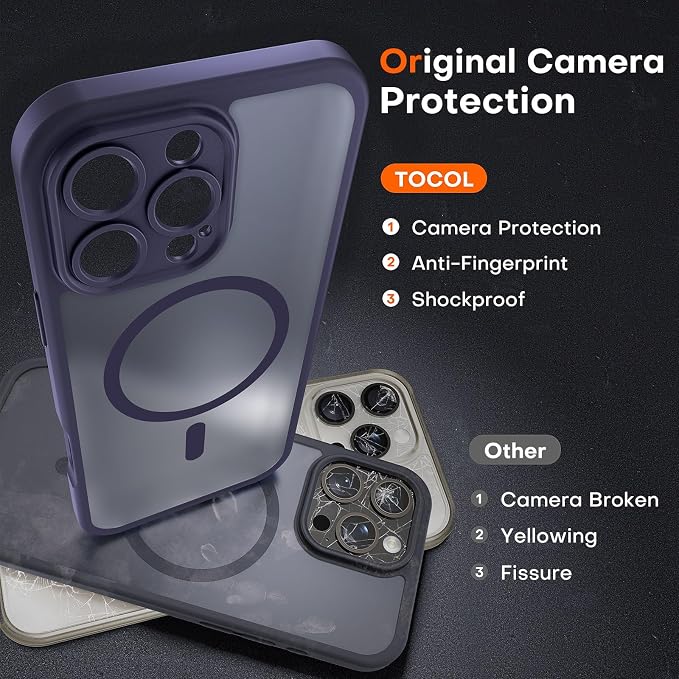 TOCOL for iPhone 16 Pro Max Phone Case Compatible with Magsafe Full Camera Protection Drop Protection Magnetic Translucent Matte Back Bumper Phone Case for 16 Pro Max 6.9-Inch (Midnight Purple)