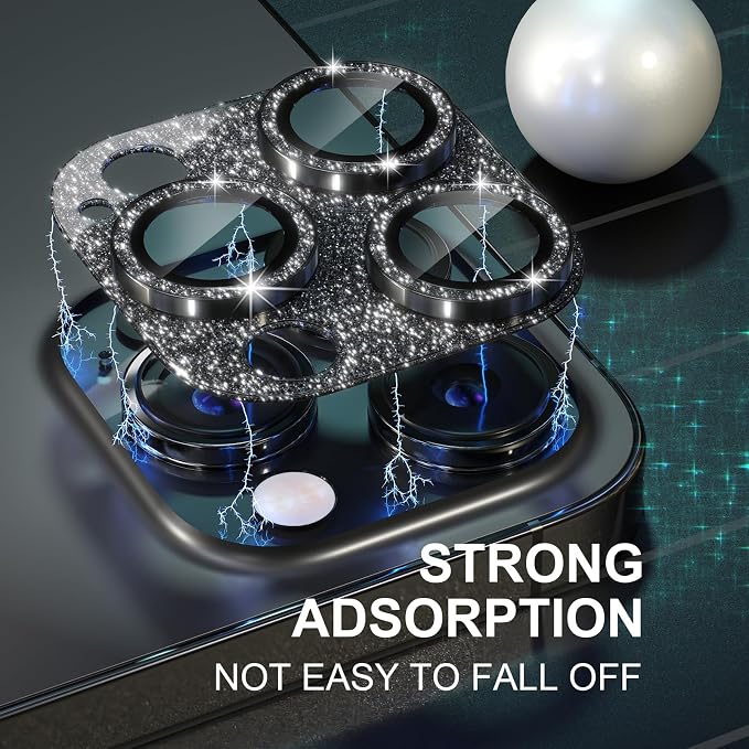 Choiche for iPhone 14 Pro/iPhone 14 Pro Max Camera Lens Protector, Bling Camera Cover with 9H Tempered Glass Lens Screen Protector Metal Ring Decoration Accessories (Glitter-Black)