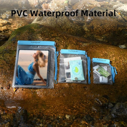 YUMQUA Clear Waterproof Bag, Waterproof Document Pouch Passport Holder Water Tight Map Case Waterproof Pouch Water Proof Small Dry Bags for Kindle Phone Tablet Camera, Kayak Boat PaddleBoard