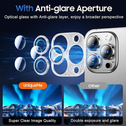 UniqueMe 3 Packs Compatible for iPhone 14 Pro Max/iPhone 14 Pro Camera Lens Protector Acrylic [Not Glass],[Case Friendly][Scratch-Resistant][Night Shooting Mode]-Glitter Silver