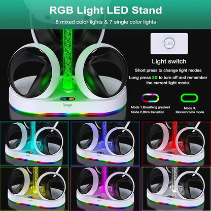 FASTSNAIL Charging Stand for PlayStation VR2, Multifunction Vertical PS VR2 Headset & Sense Controllers Charge Dock Station with 10 RGB Light Modes of Memory, for PS5 VR2 Accessories (RGB Base)