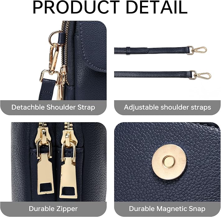 Small Crossbody Bags for Women Leather Multi Pocket Cell Phone Purse with RFID Blocking Card Slots for Everyday Use