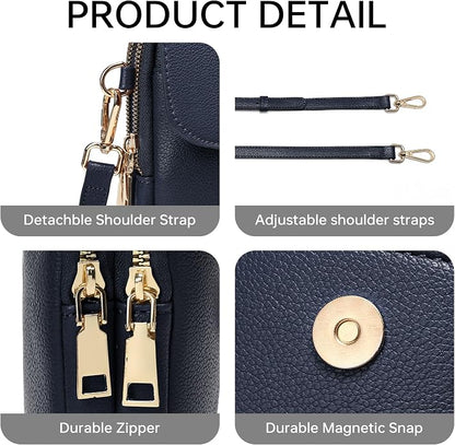 Small Crossbody Bags for Women Leather Multi Pocket Cell Phone Purse with RFID Blocking Card Slots for Everyday Use