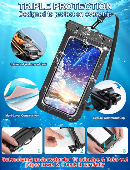 Up to 8.3" 4 Pack Multicolor Universal Waterproof Phone Pouch, Large Phone Waterproof Case Dry Bag,Protection Level: IP68,Outdoor Sports for Apple iPhone,Samsung,and More,Black,Blue,Pink,Orange