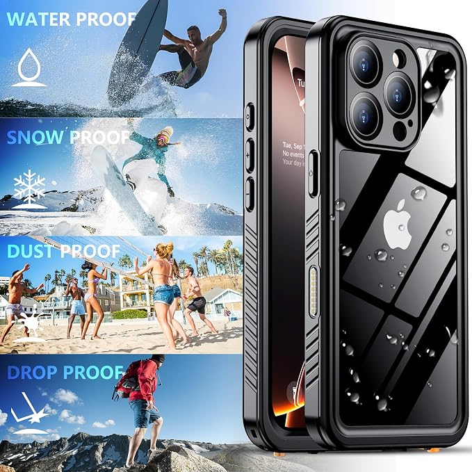 SPIDERCASE for iPhone 16 Pro Max Case Waterproof, [12FT Military Drop Proof] [IP68 Waterproof] [Full Body Protection] Heavy Duty Protective Cover for iPhone 16 Pro Max 6.9”, Black