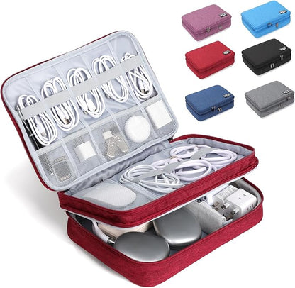 Large Electronic Organizer Travel Case, Double Layer Tech Pouch with Adjustable Dividers, Cable Organizer Bag for Charger, Power Bank, Hard Drive, Camera Gear and Travel Accessories