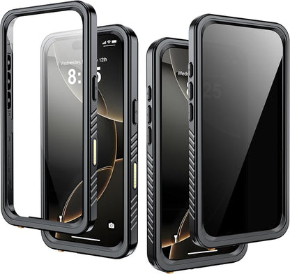 for iPhone 16 Pro Case Waterproof, Built-in Privacy Screen & HD Screen Double Front Frame [IP68 Underwater] Shockproof Dustproof Full Body Protection iPhone 16 Pro Phone Case Black