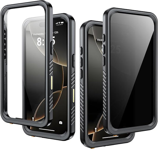 for iPhone 16 Pro Case Waterproof, Built-in Privacy Screen & HD Screen Double Front Frame [IP68 Underwater] Shockproof Dustproof Full Body Protection iPhone 16 Pro Phone Case Black