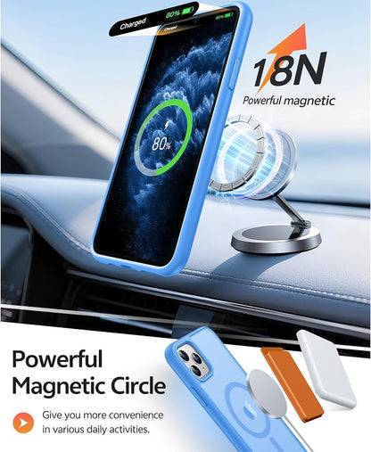 FNTCASE for iPhone 11 Pro Case, Fit for Magsafe, Translucent Matte Back | Magnetic Phone Cases, 14FT Military Grade Drop Protection, Shockproof Bumper, Slim Protective Cover, Ice Blue
