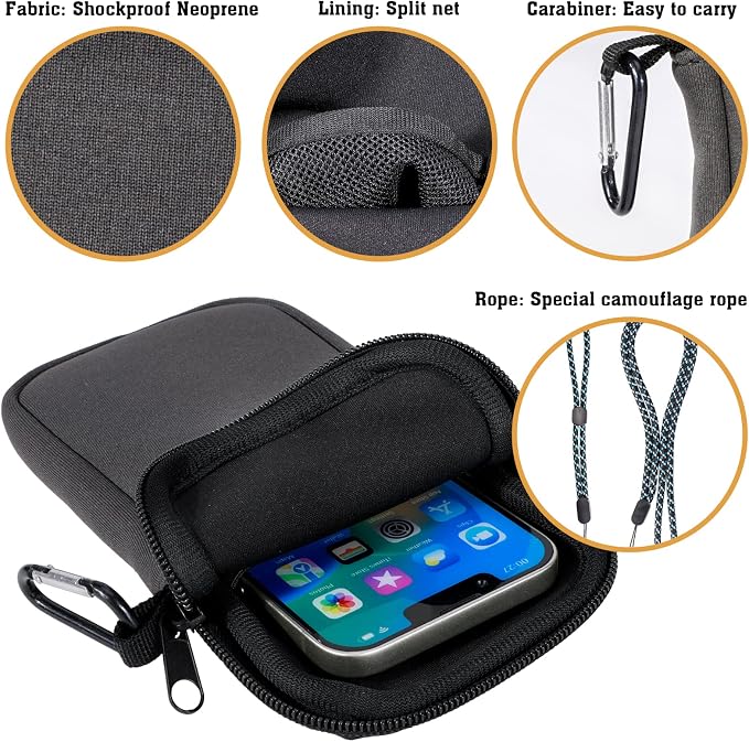 Pwsap Phone Sock, Universal Shock & Impact Resistant Neoprene Pouch with Carabiner and Lanyard Strap Sleeve Case for Hiking & Travelling Phone Bag Fits Phones up to 7 Inches, Gray, L