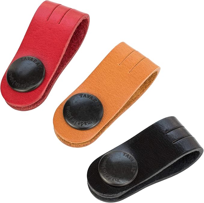 TAVARAT Cord Organizer, Long size, Cable Organizer, Charger Organizer, made in Japan, Genuine Leather, Cable Straps, (Long size, Three-colour set, A)