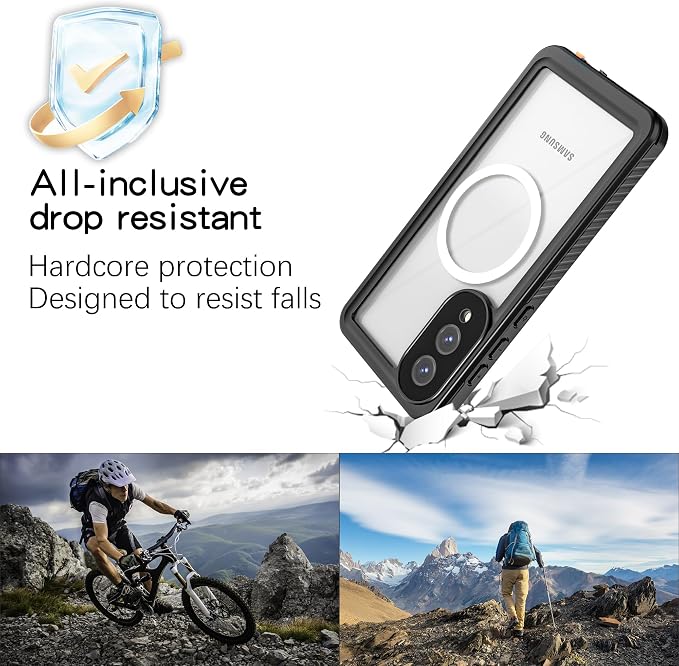 Magnetic for Samsung Galaxy S25 Edge Case, IP68 Waterproof Dustproof Case, [Built-in Screen Protector] Full Body Heavy Duty Rugged Phone Cover for Galaxy S25 Edge 6.7 inch Black