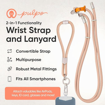 Pulpo 2 in 1 Anti Theft Phone Lanyard and Wrist Strap for iPhone and Android, Adjustable Cell Phone Leash and Universal Tether, Hands Free Strap for Travel Running and Everyday Use, Dusty Pink