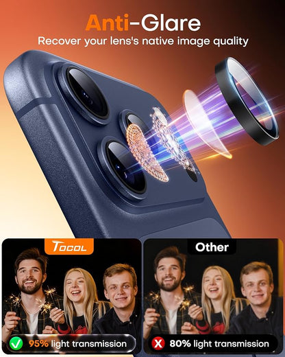 TOCOL Camera Lens Protector for iPhone 17 Pro Max/iPhone 17 Pro Tempered Glass HD Individual Scratch Resistant Camera Cover Accessories Case Friendly 2 Pack（Black）