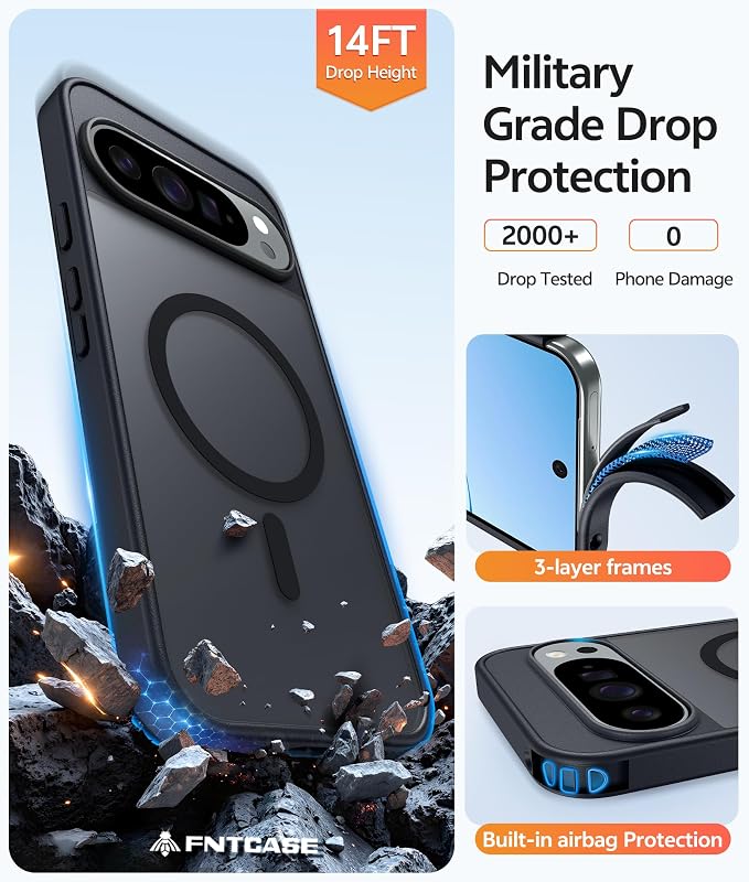 FNTCASE for Google Pixel 10 Pro Case: for Pixel 10 Case [Fit for Magsafe] Translucent Matte Cases with [Screen Protector] Military Grade Shockproof Protective Magnetic Phone Cover (6.3inch - Black)