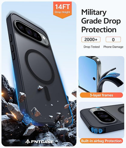 FNTCASE for Google Pixel 10 Pro Case: for Pixel 10 Case [Fit for Magsafe] Translucent Matte Cases with [Screen Protector] Military Grade Shockproof Protective Magnetic Phone Cover (6.3inch - Black)